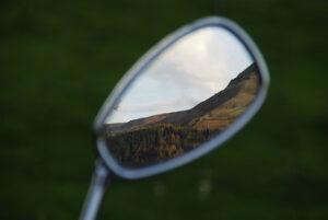 Reflection in motorcycle mirror